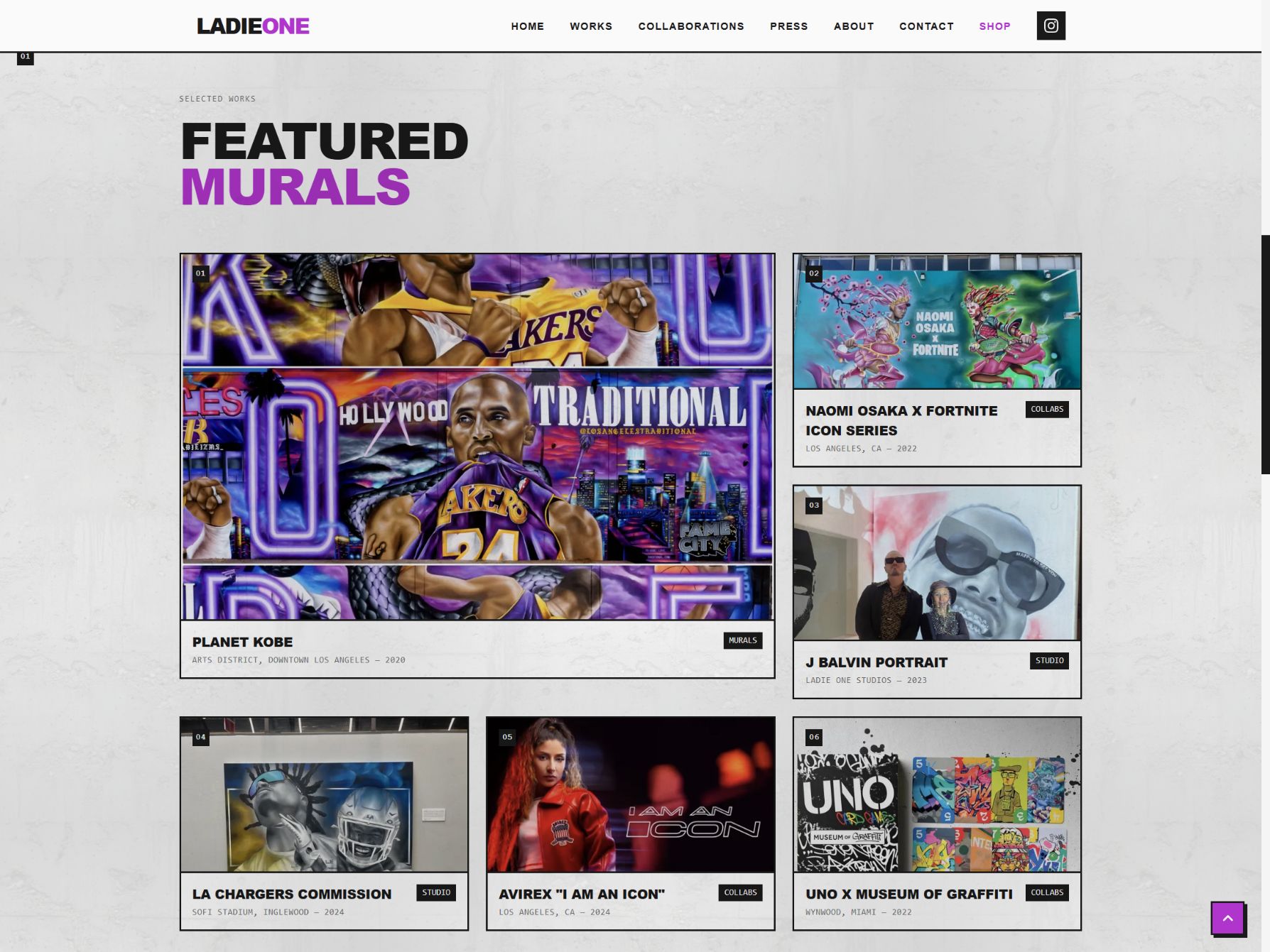 Featured murals on the homepage